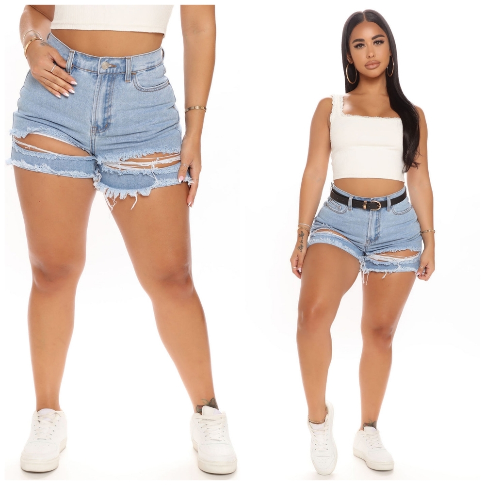 💙 Fashion Nova Show & Tell Ripped Denim Shorts